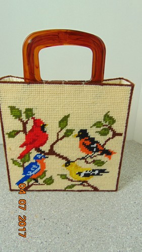 Vintage handgefertigte bestickt mit Vögeln gefütterte Handtasche 10,5"x10,5 x2,5" - Bild 4 von 7