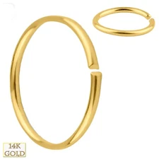 14k Solid Gold Seamless Continuous Ring Twist Top Open 22g Hoops Piercing