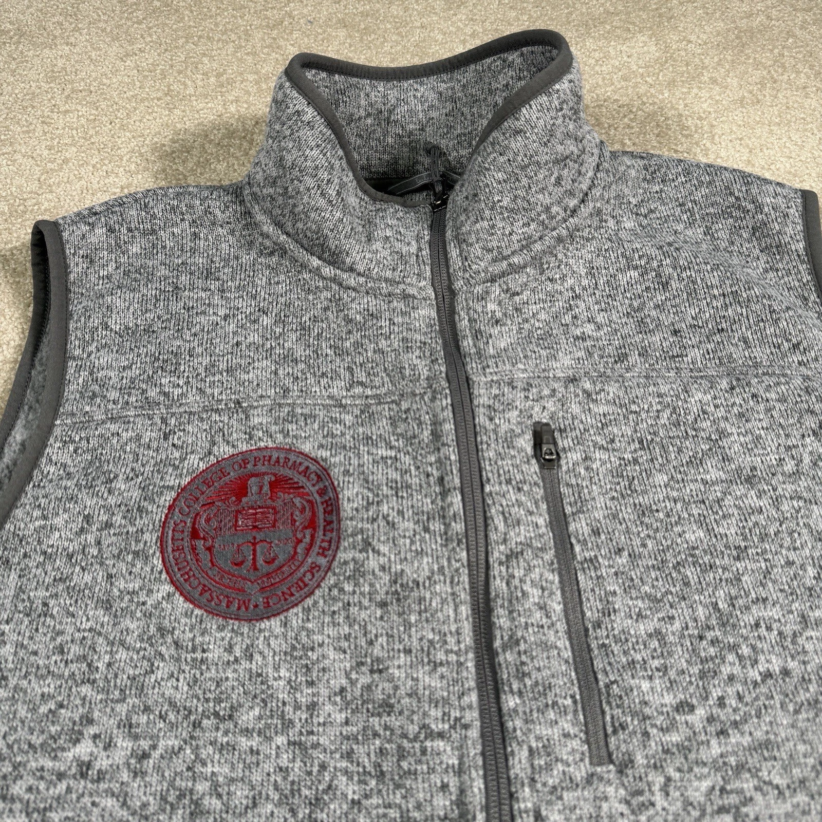 LL Bean Vest Men Large Gray Sweater Mass College Pharmacy Outdoors Hike Warm