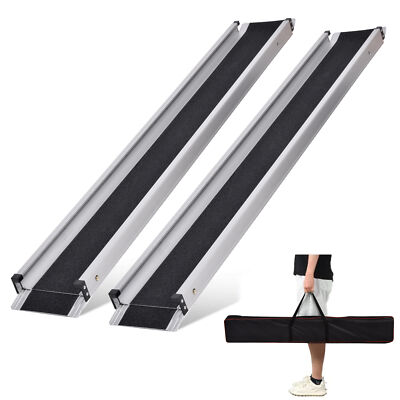 8FT 2Pack Portable Wheelchair Aluminum Ramp with Carry Bag 661LBS Capacity 