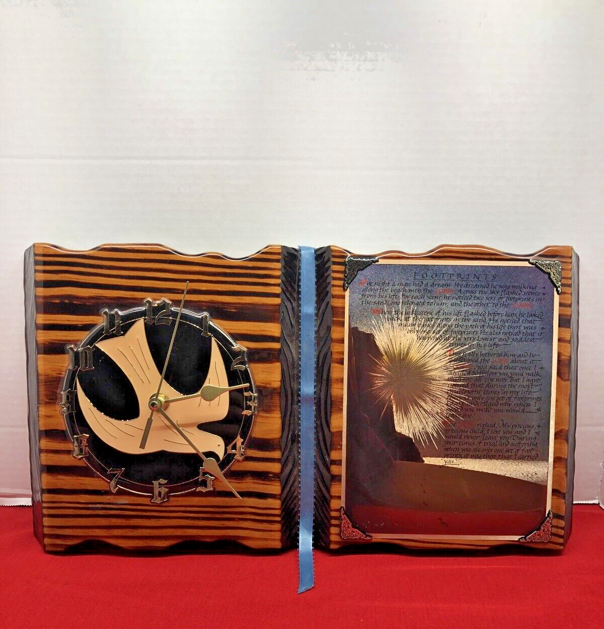 Wall Clock Vintage Footprints Wood Clock Quartz Movement Jesus Religious Dove-image