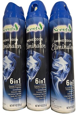#ad SMOKE ODOR Eliminator Spray Air Freshener GREAT SCENTS 9oz 3 pack blue $16.99