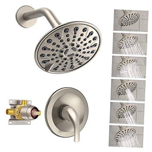 Shower Faucet Set, Bathroom Rainfall Shower System with Brushed Nickel 6 inch