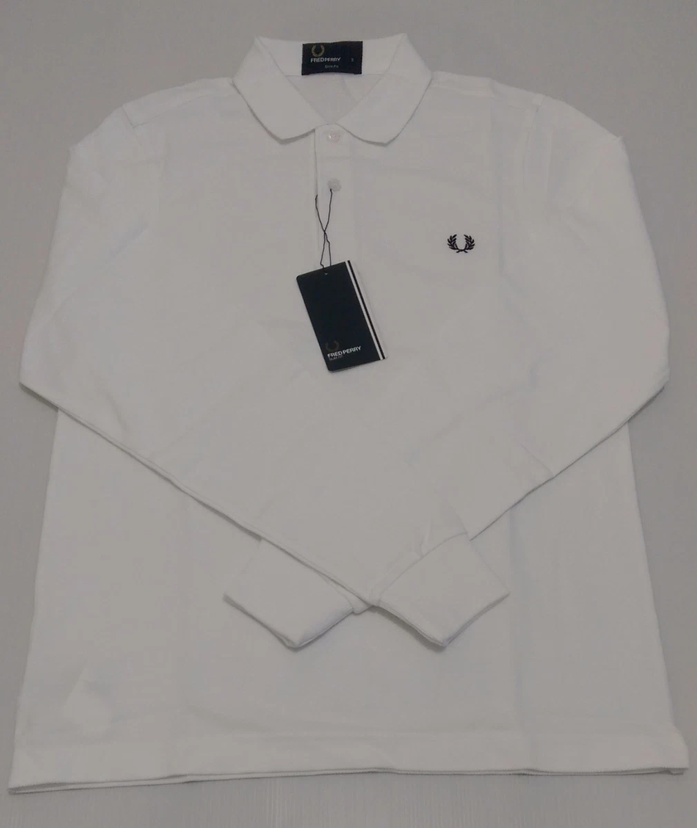 collegegeld account Verval Fred Perry Men&#039;s White Long Sleeve Polo Shirt *SLIM-FIT* Sizes: S/M/XL  | eBay