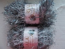 Gala Yarns eyelash fashion yarn, silvery gray, lot of 2