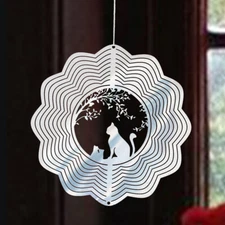 2PC 15cm Cat Stainless Steel Wind Chime Swivel Pendant Garden Decor Accessories