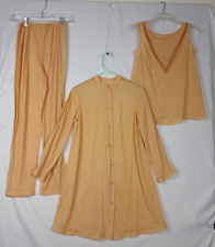 Vintage Hollywood Vassarette 3 Piece Pajama and Robe Set Tan Size 32