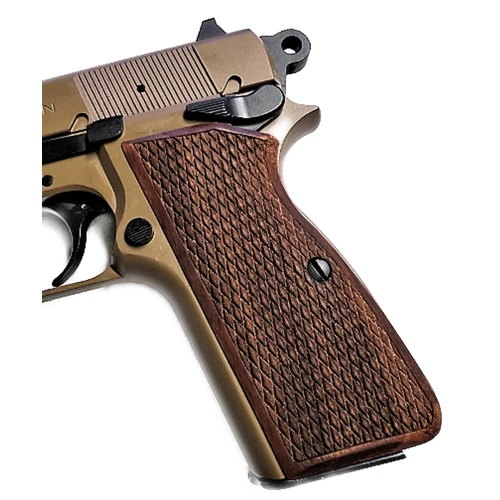 Empuñaduras de nogal Browning High-Power con patrón de cuadros completo de alta calidad Foto 3 de 4