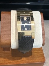 Versace VERSACE ALQ90 Rectangular Black Dial GP/Leather Quartz Watch Battery