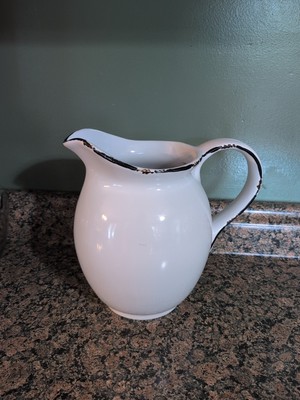 Granite Stoneware White Pitcher Chic Rustic Country Vintage
