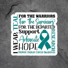 Ovarian Cancer Awareness Teal Ribbon Sticker Vinyl Decal Support Advocate
