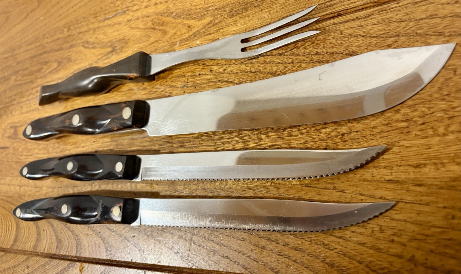 Cutco Knife Set Lot 4pc Classic Brown Swirl Handles USA (2) 1729 (1) 1722 & 1726
