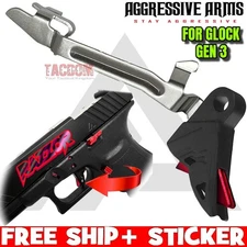 AGGRESSIVE ARMS RAZZOR STEALTH BLACK RED TRIGGER FOR GLOCK GEN 3 4 WITH BAR