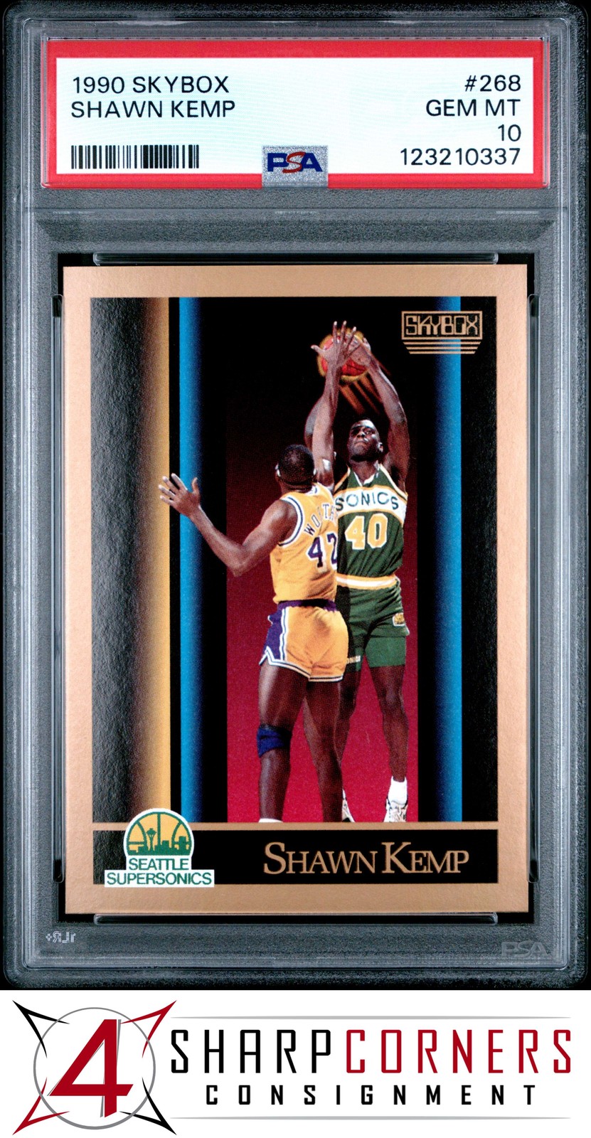 1990 SKYBOX #268 SHAWN KEMP RC SUPERSONICS PSA 10