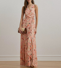 Lauren Ralph Lauren Floral Ruffle-Trim Georgette Gown MSRP 265