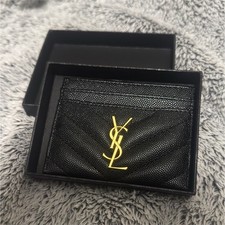 Black leather ysl card holder wallet with gold logo