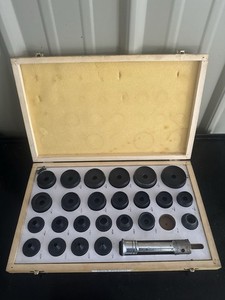 Metalworking Hole Punch Set with Round Dies and Wooden Case 