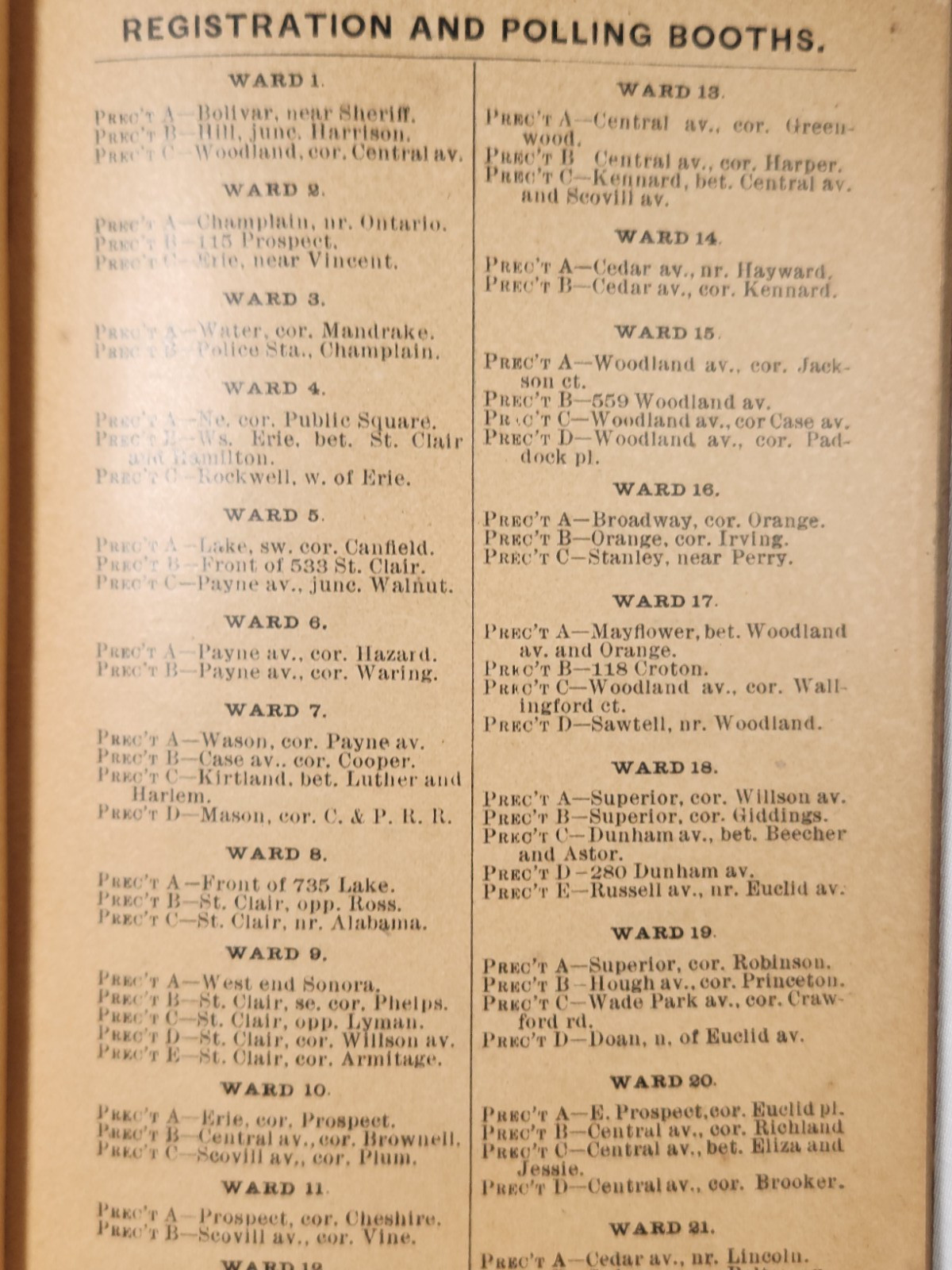 1894 Street Number Guide Map Cleveland Handbook Ohio Avenue Index Tourist Bookle