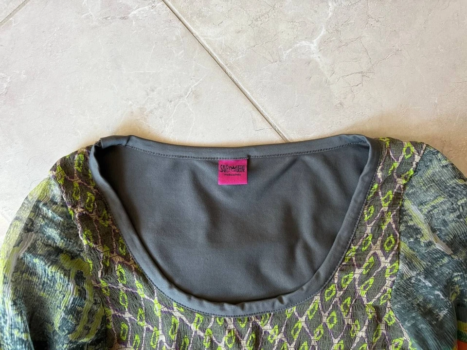 SAVE THE QUEEN СДЕЛАНО В ИТАЛИИ 70% ШЕЛК 30% НЕЙЛОНА АБСТРАКТНАЯ БЛУЗКА ВЕРХНИЙ ЖЕНЩИН SZ S - Изображение 3 из 4