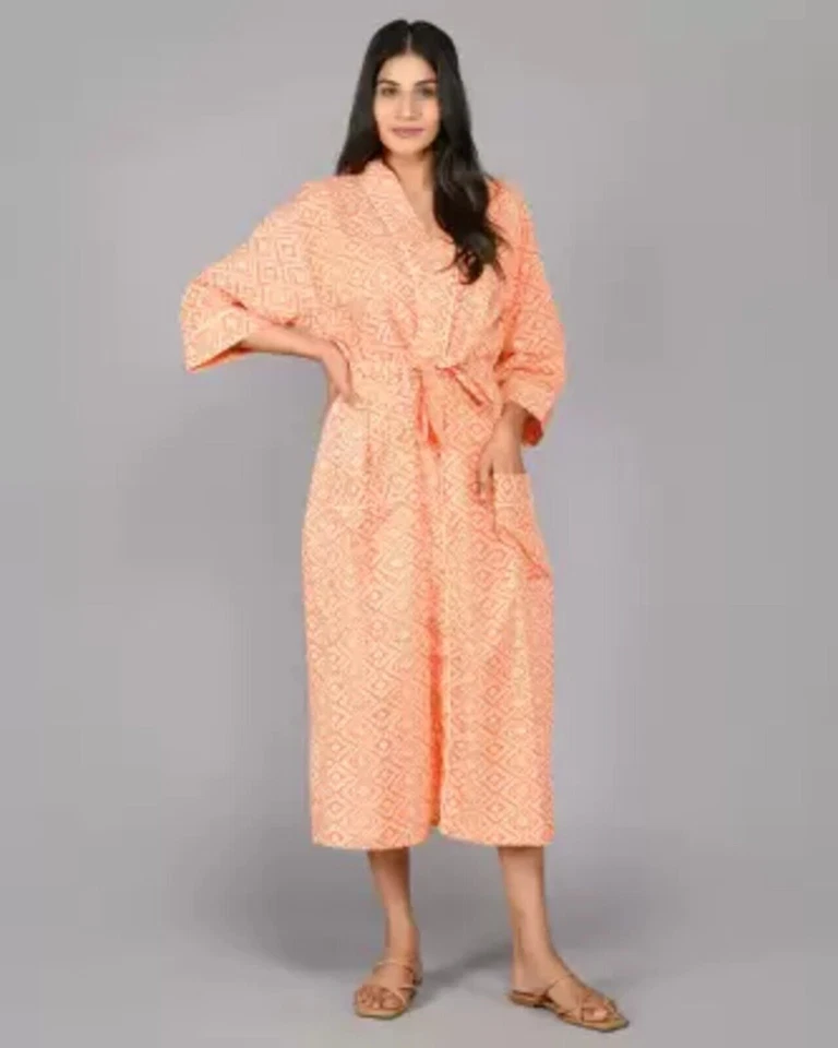 V-Neck Women Soft Cotton Floral Printed Kaftan Comfortable Wear Beach Maxi Dress - Image 4 of 4