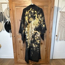 GORGEOUS Custom made Black  Gold Embroidered Peacock Kimono with Orange Lining