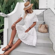 Kinited Style Solid Color Embroidered Lace Dress With Hollow Design