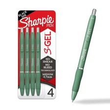 Sharpie S-Gel Gel Pens, Green Barrel, Black 4 Count, with Ink
