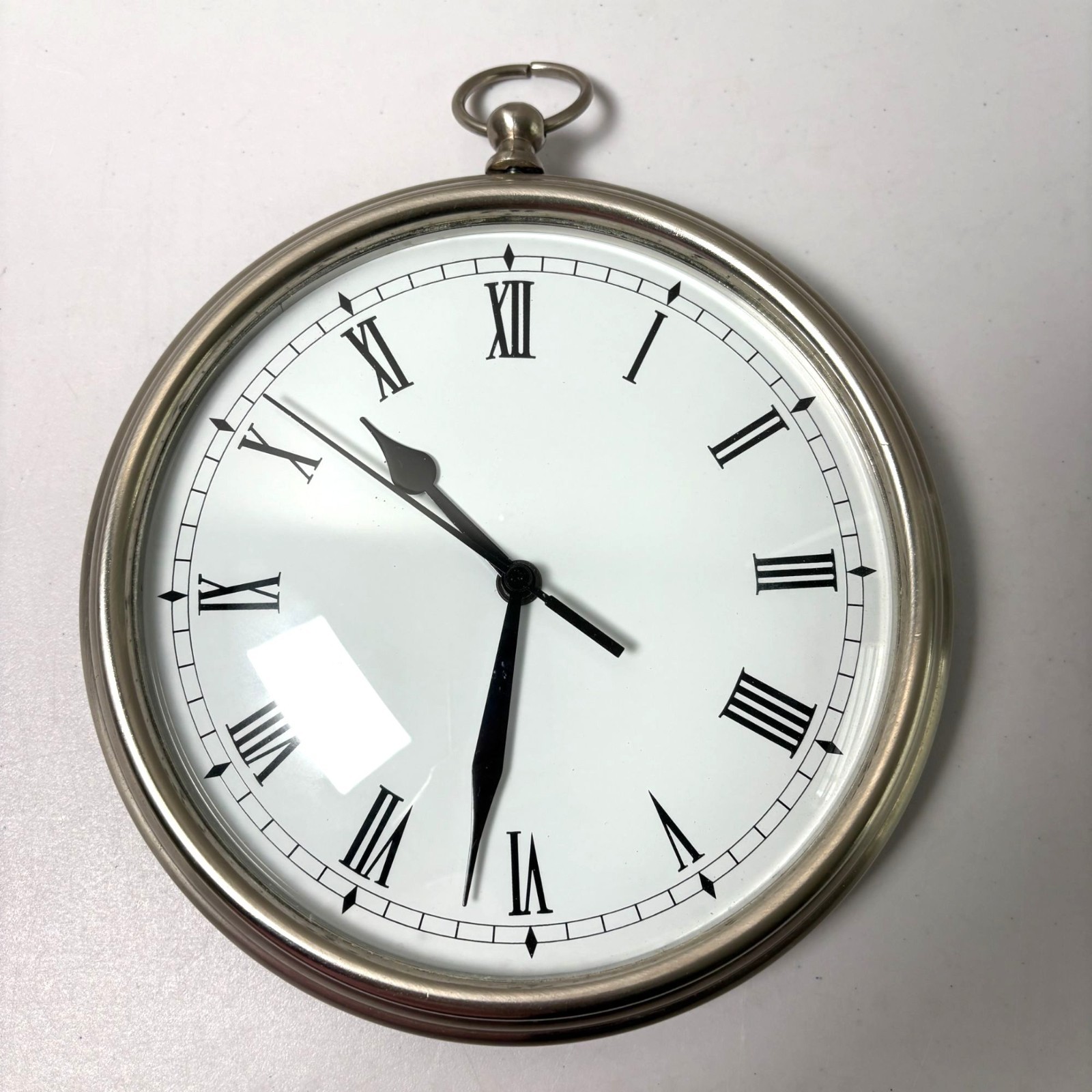 Pottery Barn Pocket Watch Wall Clock Heavy Brushed Nickel