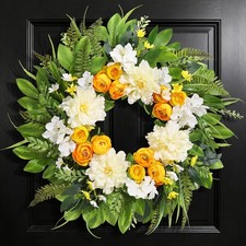 Spring Wreath for Front Door, 24 Inch Spring Wreath Floral with Peony Ranuncu...