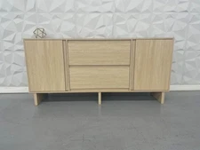 Modern Oak Finish Sideboard Buffet Cabinet with Storage Drawers & Doors