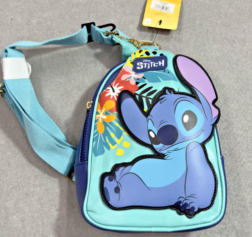 Bioworld Disney Stitch Sling Bag Womens Small Blue Hibiscus Floral Tropical Lilo