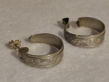 Vtg- Pierced earrings - Hoop - Silver Tone - Textured - 1/4 in Wide x 3/4 in Dia