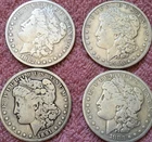 4  PRE 1921  MORGAN  90 %  SILVER  DOLLAR  COINS.  CIRCULATED  DETAILS  LOT # 32