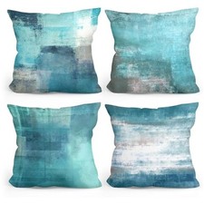Teal Throw Pillow Covers 18x18 Inch Set of 4, Turquoise Fuzzy Abstraction 02