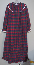 VTG LYN ANNE L/S FLANNEL LACE MAXI PRAIRIE NIGHTGOWN RED PLAID L NWOT