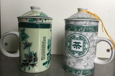 Chinesische Teetassen mit Sieb und Deckel, Keramik. Gebraucht s. Beschreibung