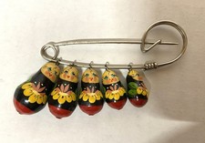 Vintage Russian Nesting Dolls Pin Brooch Hand Painted 2.75" Good Condition