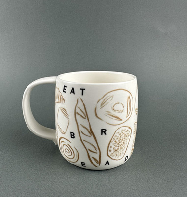 Anthropologie Stoneware Eat Bread Tea Cup Coffee Mug NEW