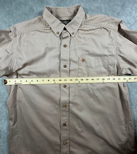 Ariat Mens Button Down Shirt 100% Cotton Twill Brown Long Sleeve L - Picture 8 of 9