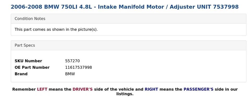 2006-2008 BMW 750LI 4.8L - Intake Manifold Motor / Adjuster UNIT 7537998 - Image 3 of 4
