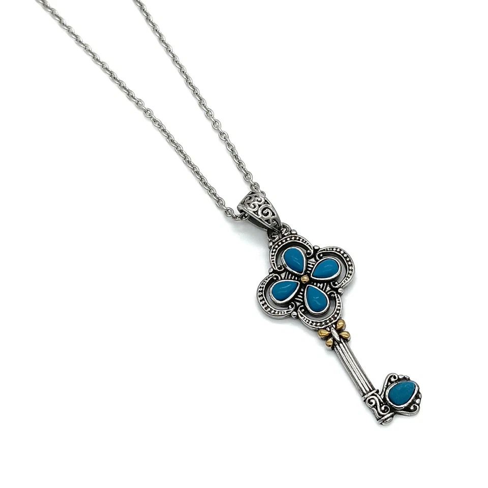Blue Howlite Key Pendant Necklace in Stainless Steel - Image 4 of 4