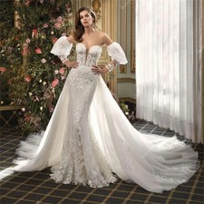 Princess Wedding Dresses Mermaid Lace Applique Gowns Detachable Train Sleeves