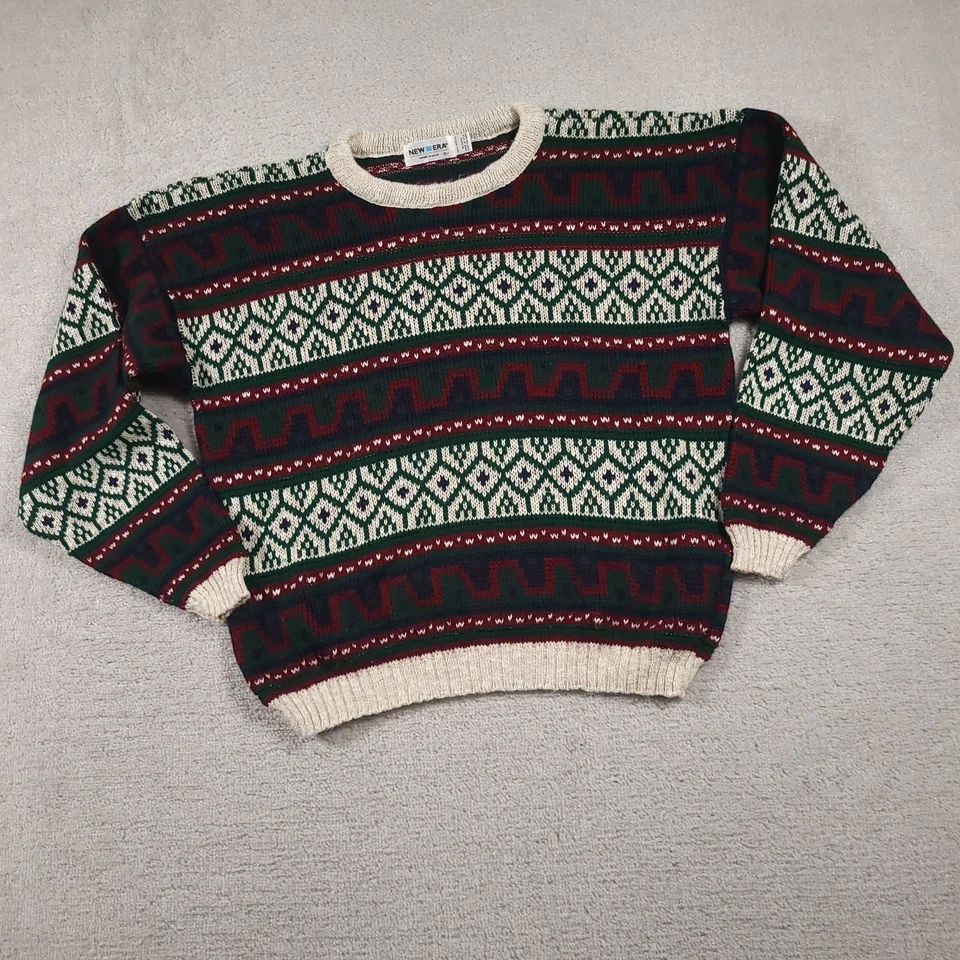 Suéter De Colección New Era Para Hombres XL Fair Isle Geométrico Tejido Abierto Hecho en EE. UU. Años 80 90 Foto 2 de 4
