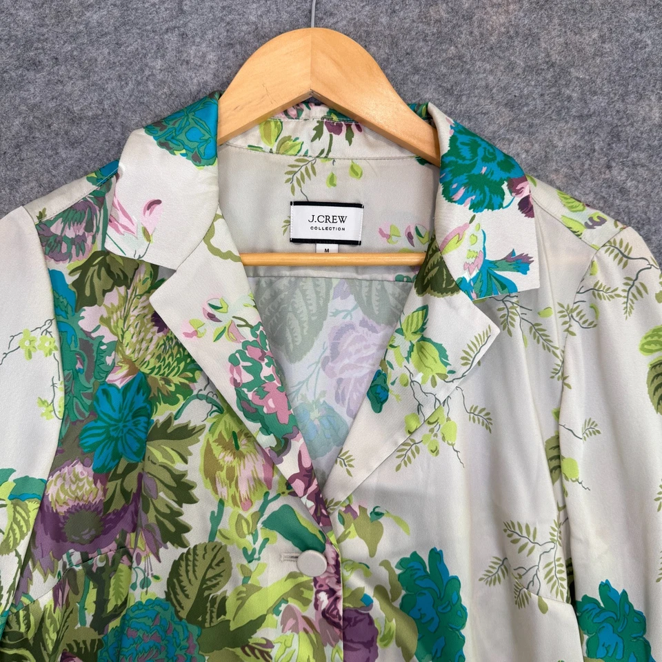 J Crew Collection Floral Top Botón Chaqueta Ratti Hoja Satén Mediana Blusa Foto 2 de 4