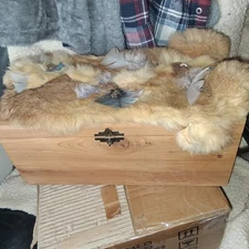 CEDAR WOOD BOX w/ brass hardware & FUR PELT 12.5" X 6" RARE NICE DECORATIVE