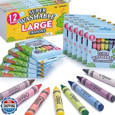 WOSWEL Super Washable Jumbo Crayons Bulk, 12 Pack Crayons with 8 Bright Color