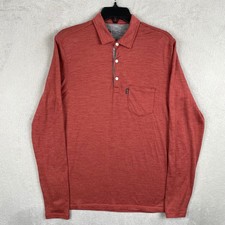Woolly Polo Shirt Mens Medium Red Merino Wool Long Sleeve Pocket Pullover