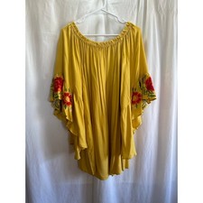 Umgee Mustard Embroidered Off-Shoulder Mini Dress – Size Large