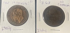 1863 and 1867 H Italy 10 Centimies Napoleon III Bronze Coins Lot of 2