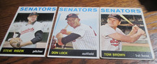 3) 1964 Topps Washington Senators baseball cards #92 Ridzik #114 Lock #311 Brown